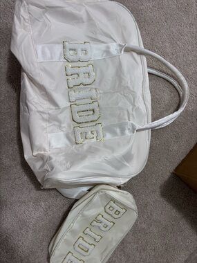 Bride White Tote Bag with Gold Trim - Bridal Weekend Bag